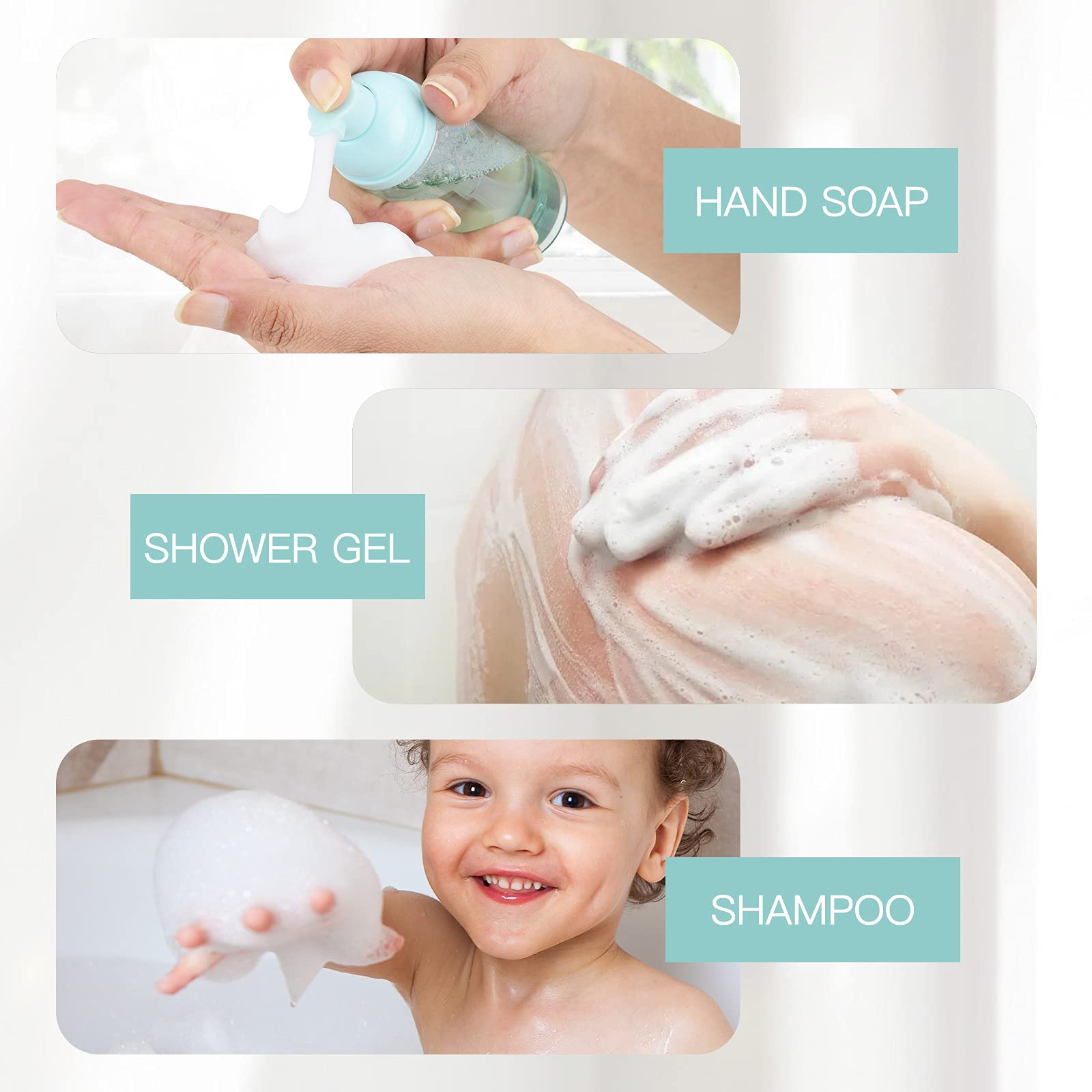 Owlyee 2Oz Foam Bottle (3Pcs) Empty Foaming Pump Dispenser For Hand Soap, Lash Cleanser, Shampoo To Travel (60Ml, Green)